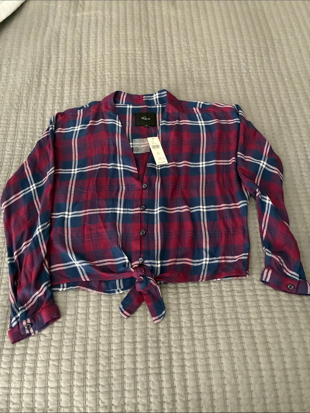 Rails Women's Red and Blue Plaid Tie-Front Button Shirt NWT